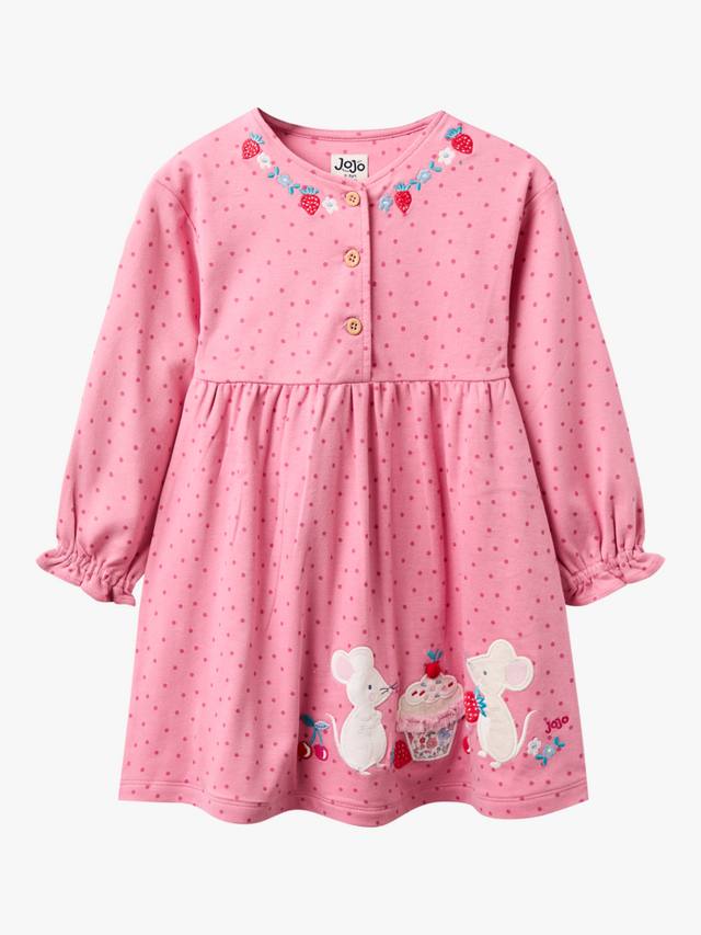 

Детское платье с хлопковыми оборками и аппликацией на рукавах JoJo Maman Bébé, Pink