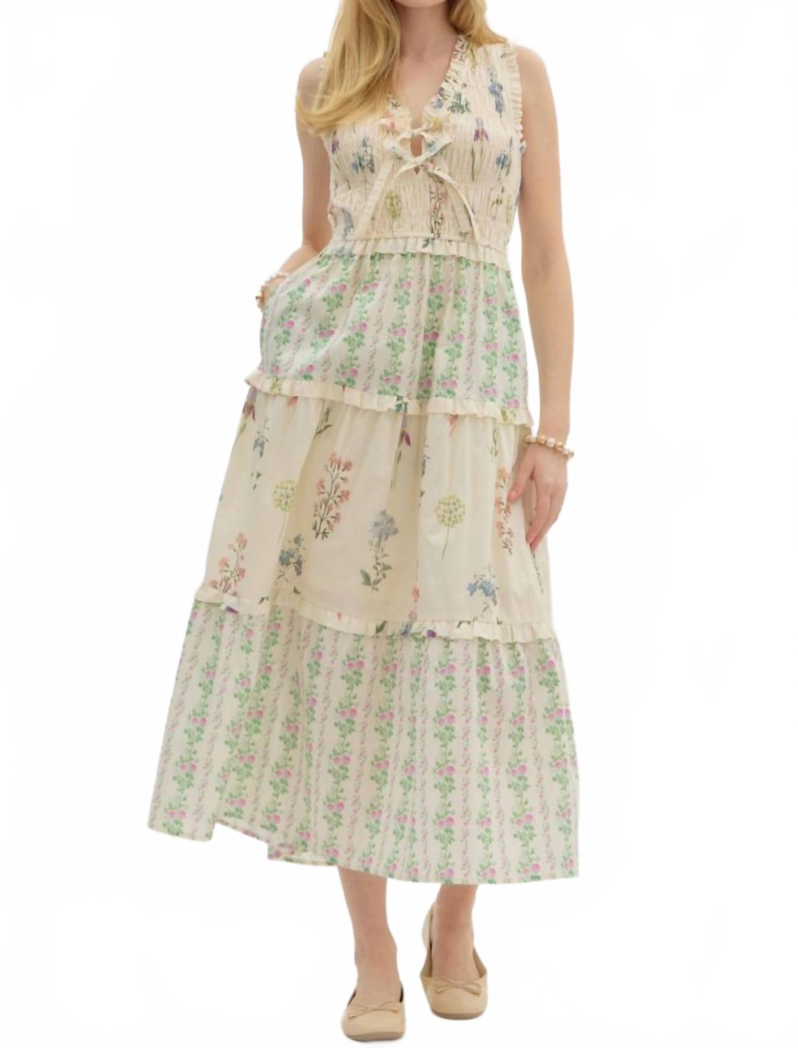 

Многоярусное цветочное миди-платье в разноцветном исполнении Entro, мультиколор