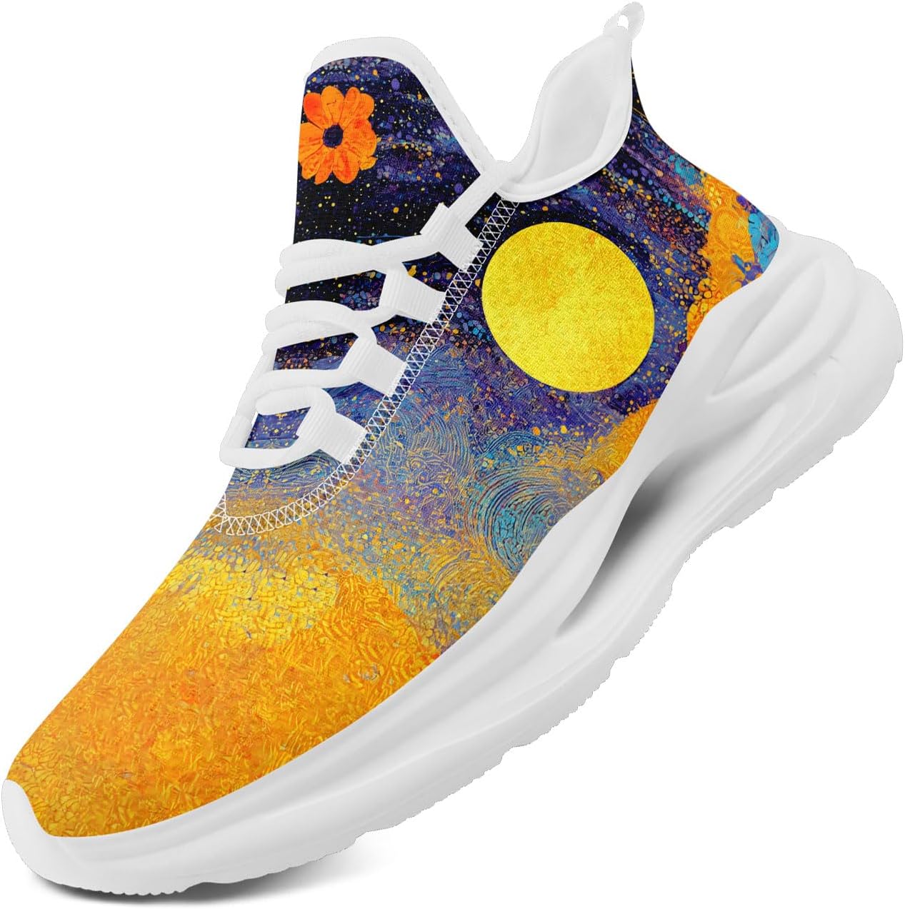 

Легкие кроссовки AWSOLE с принтом Солнце, Луна, Звезда для женщин и мужчин, дышащая сетка, для бега и ходьбы, модные, комфортные тренировочные, белый/черный/желтый/фиолетовый/золотой