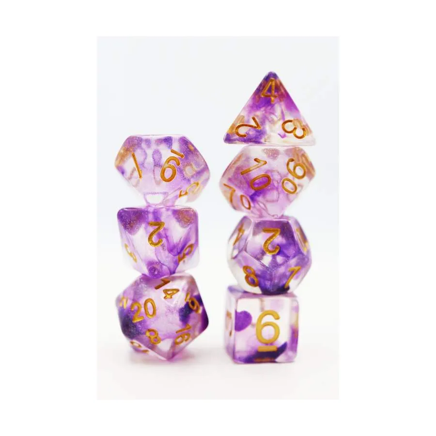 

Набор Poly — электрическая ирисовая диафрагма с золотом (7), Dice Sets - Resin/Acrylic - Blue, Green, & Purple (Foam Brain Games)