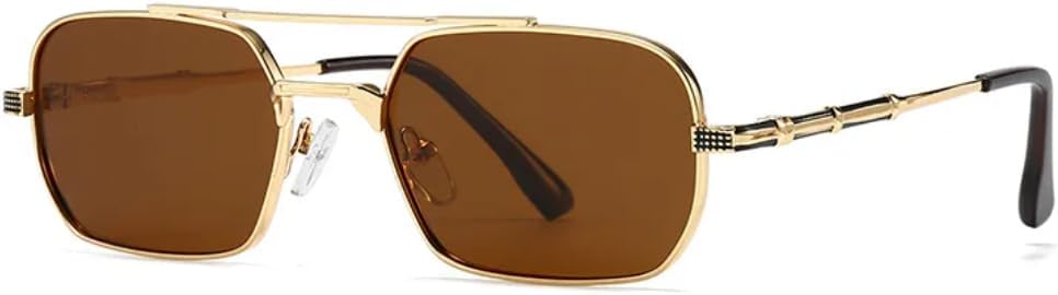 

Модные прямоугольные солнцезащитные очки с двойной перемычкой для женщин, ретро-очки с квадратными заклепками для мужчин, панк-очки с защитой от УФ-излучения UV400 TVTBBVV, C2 Gold Tea