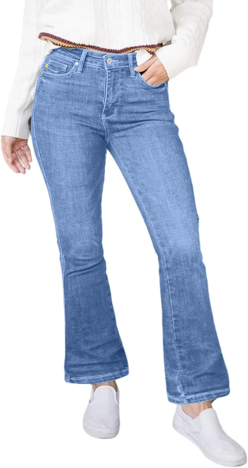 Джинсы женские high waisted stretchy skinny flare с карманами