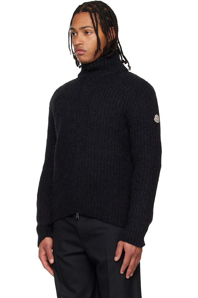 Кардиган на молнии из альпаки и шерсти Moncler, черный — фото 4
