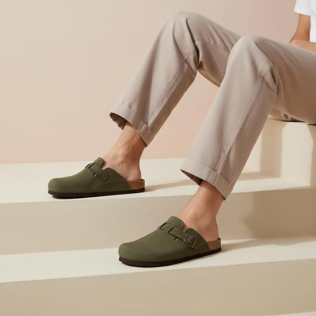 Мужские сабо CUSHIONAIRE Haze с пробковой стелькой и комфортом, Olive Nubuck Leather — фото 2