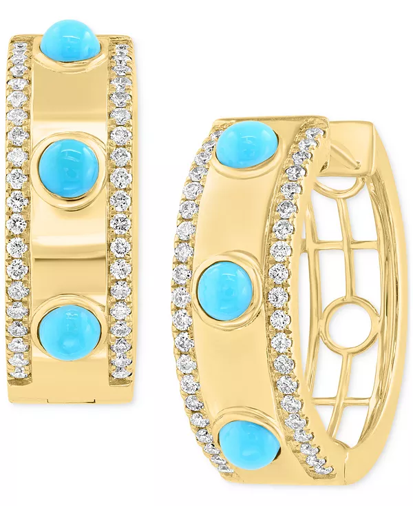 

Маленькие серьги-кольца Effy из серебра 14 карат с бирюзой (3 мм) и бриллиантами (3/8 карата), 0,72 дюйма Effy Collection, turquoise