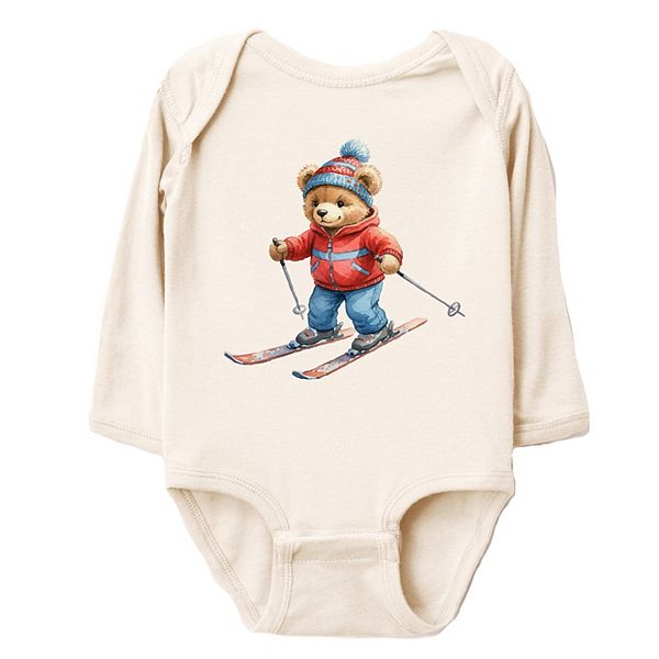 

Комбинезон с длинным рукавом для малышей с водяным рисунком Skiing bear The Juniper Shop, Natural