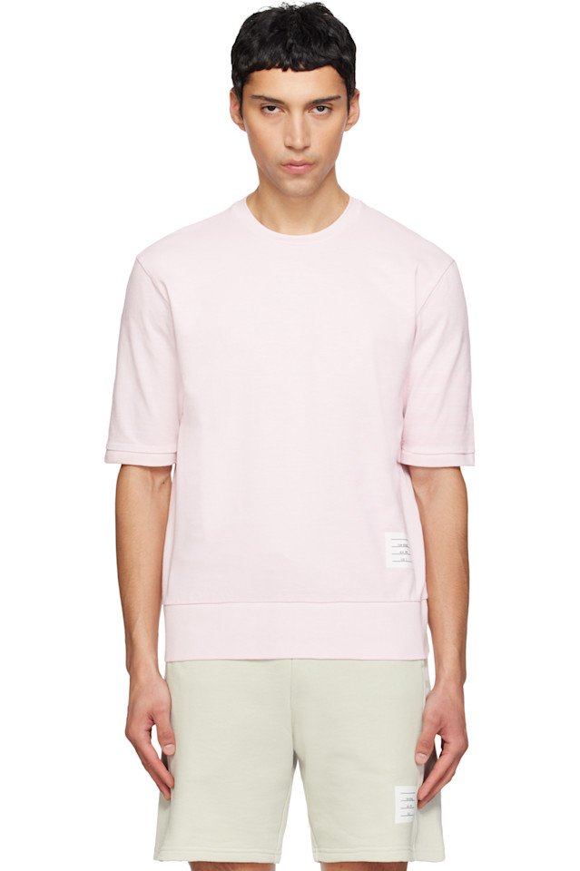 

Thom Browne Розовая хлопковая трикотажная футболка с четырьмя полосами