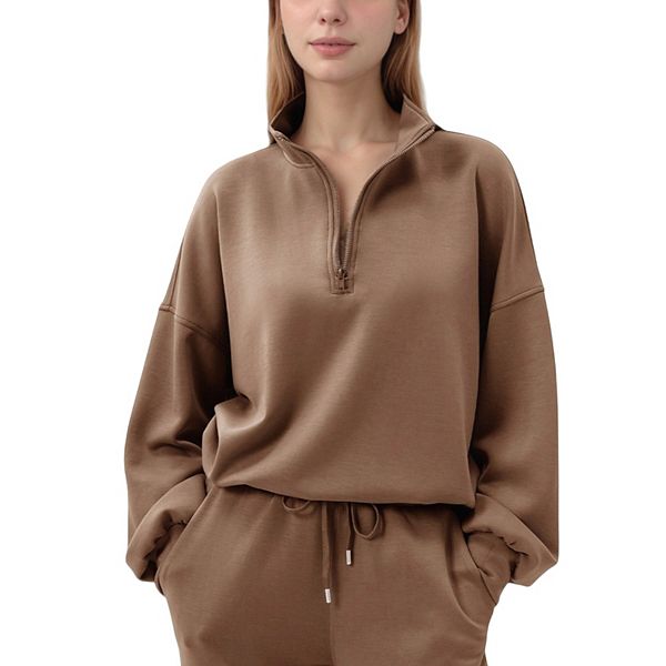 

Женский полузастегивающийся пуловер с длинным рукавом, высоким воротником и свободным кроем Anna-Kaci, Brown