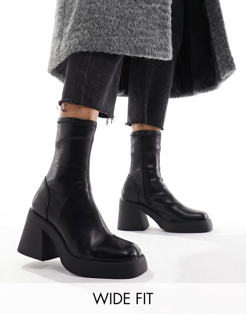 

Черные ботинки на среднем каблуке ASOS DESIGN Wide Fit Radiate