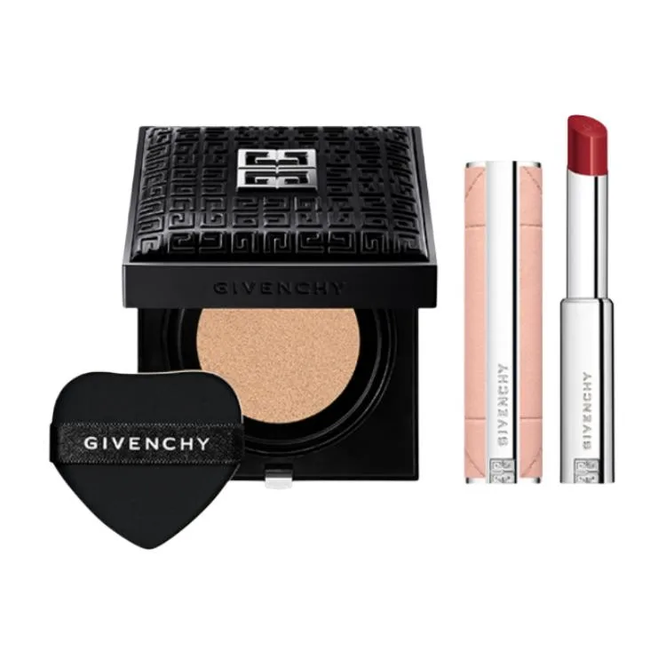 Givenchy Набор для макияжа Air Cushion Sweet Radiance, легко растушевывается, 12г+3.2г, Two-Piece Set F: Soft Light Air Cushion #1-N95+Premium Sweet Glow Radiant Lipstick #335