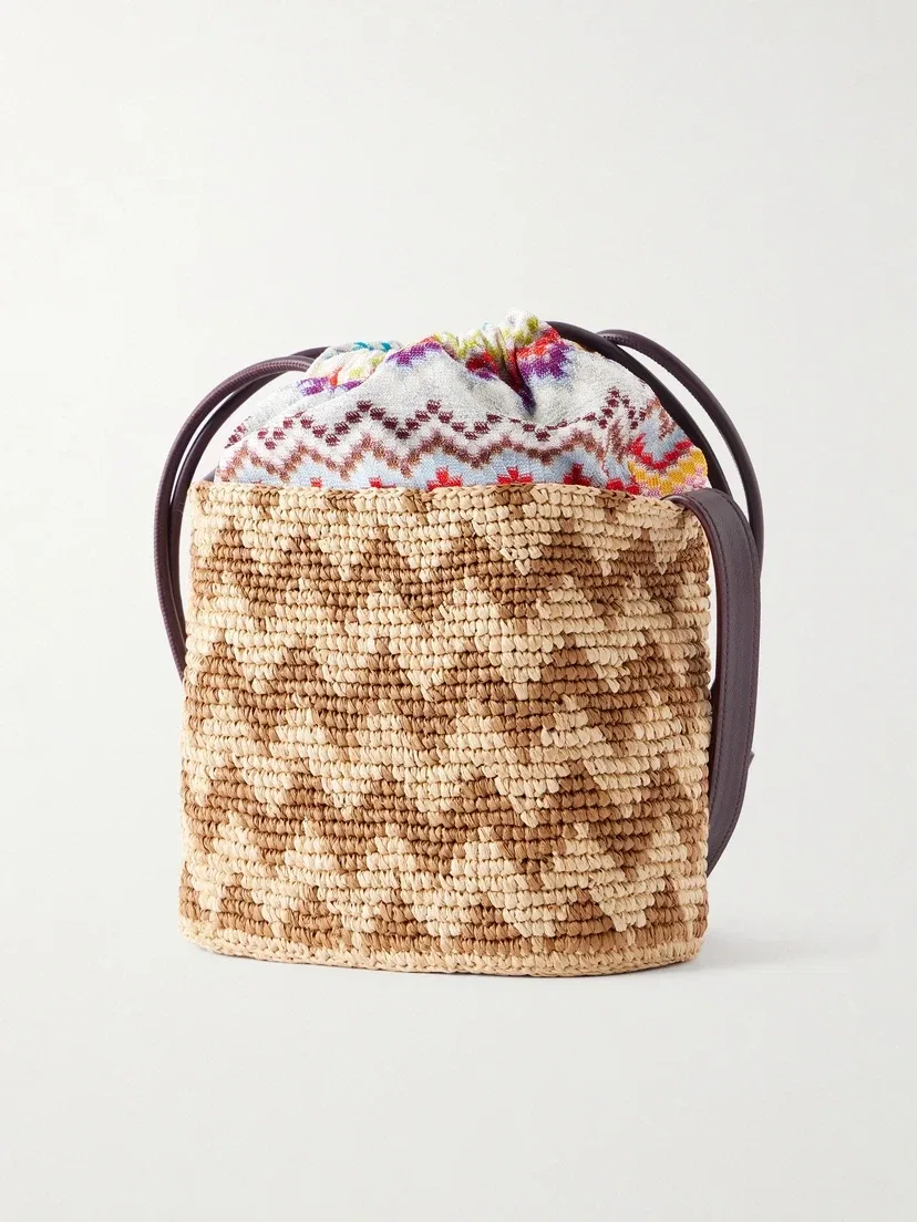 Маленькая полосатая сумка-ведро из рафии Missoni, бежевый — фото 4