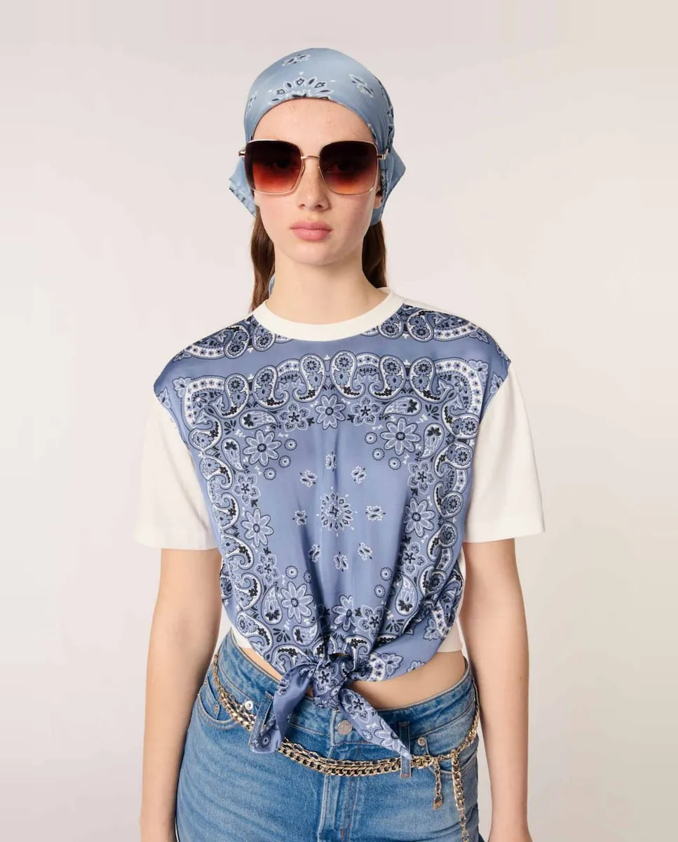 

Женская футболка с узлом и принтом Maje, синий