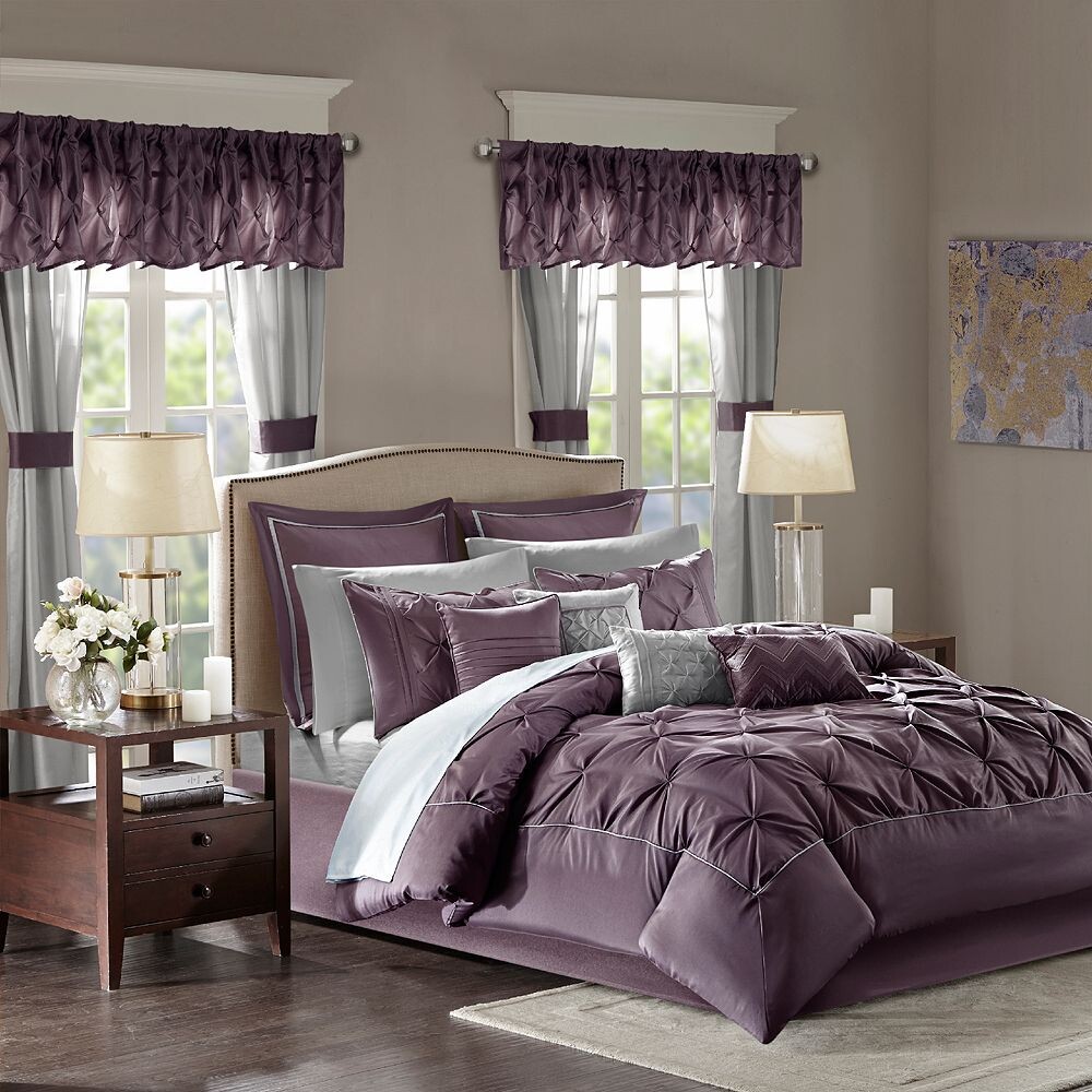 

Полный комплект одеял Madison Park Essentials Loretta, 24 предмета, простыни и шторы, цвет Plum