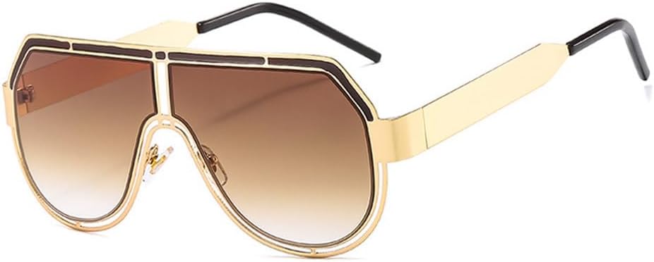 

Солнцезащитные очки большого размера с плоской верхней частью, ретро-форма «щит», классические солнцезащитные очки для мужчин и женщин, большие очки с защитой от УФ-излучения UV400 TKKTLLT, C4 Gold-brown