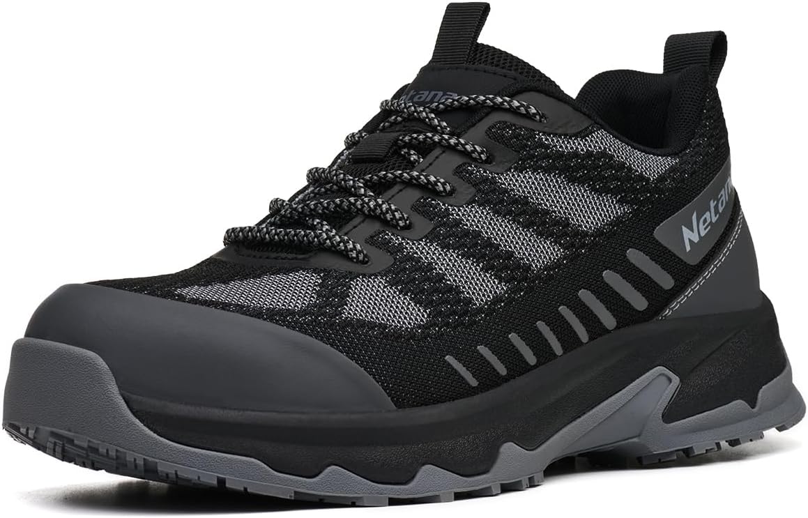 

Мужские ботинки с металлическим носком, пробоотталкивающие защитные кроссовки, легкие, широкого размера и удобные, дышащая сетка, прочная подошва из резины Netanac, серый