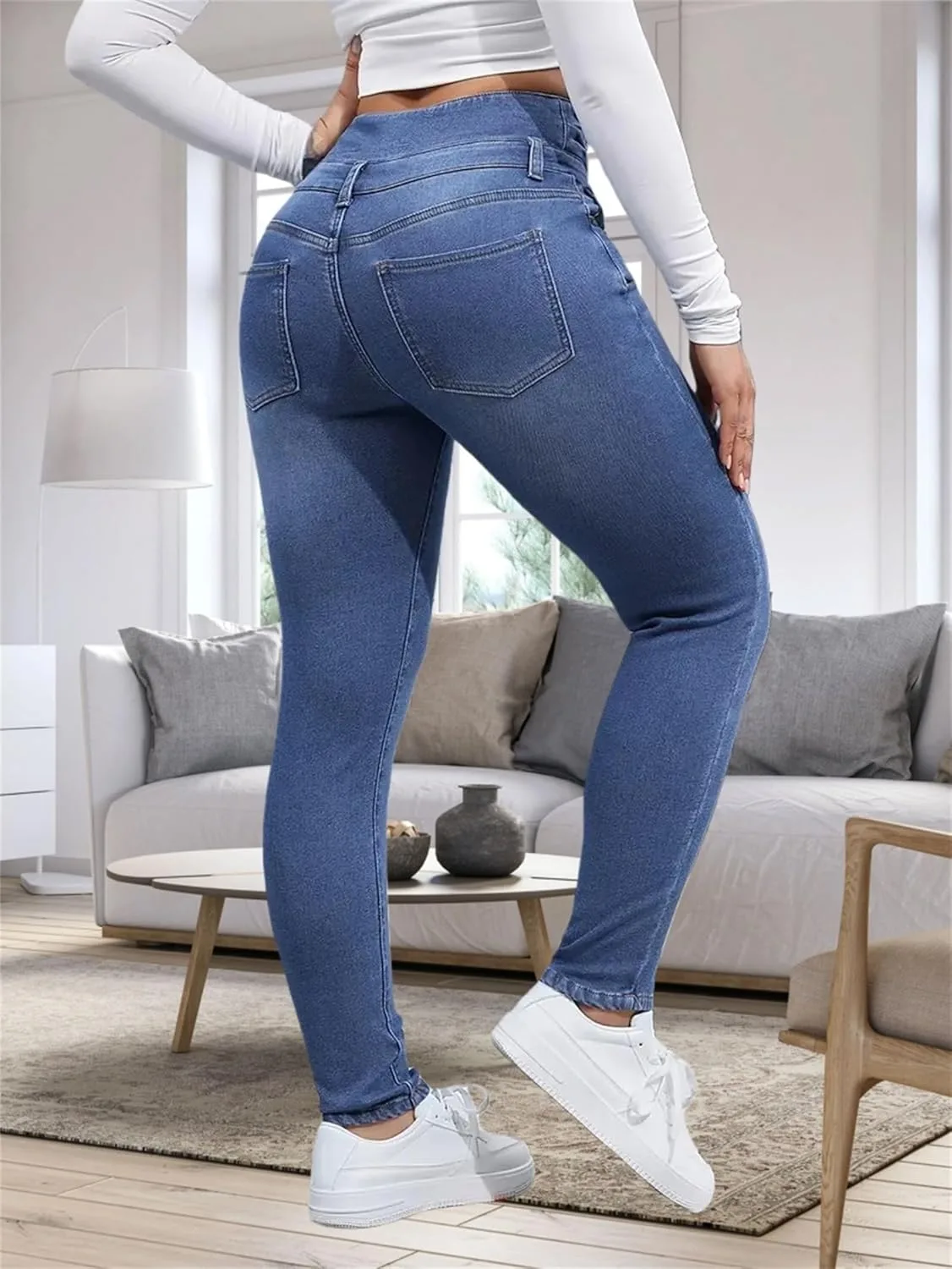 Женские джинсы с флисовой подкладкой, термо, slim fit, super high waisted — фото 2
