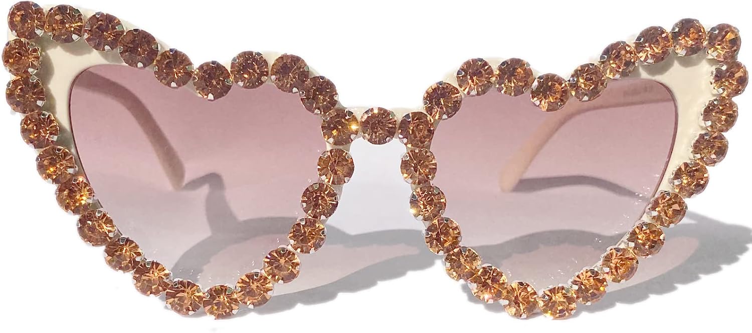 

Модные женские солнцезащитные очки с сердечками и стразами, ретро-очки с блестками в форме сердца, женские солнцезащитные очки для вечеринки с бриллиантами, розовые очки mincl, Brown