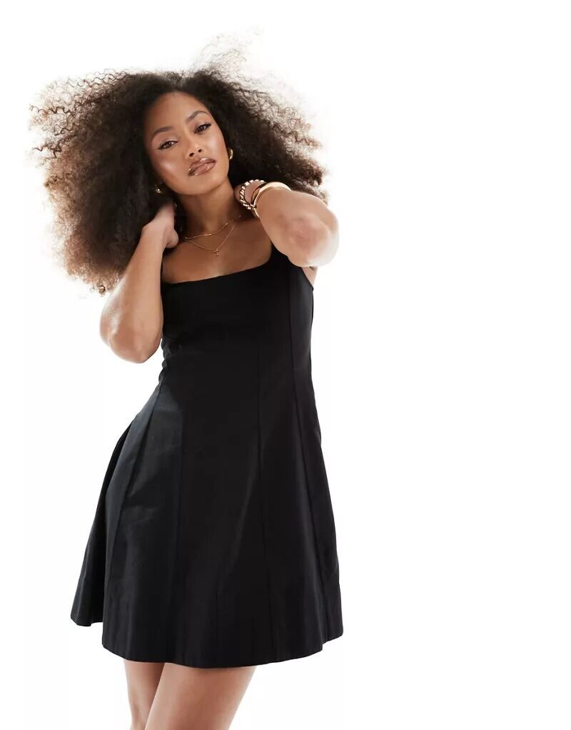 

Черное короткое летнее теннисное платье со швами ASOS