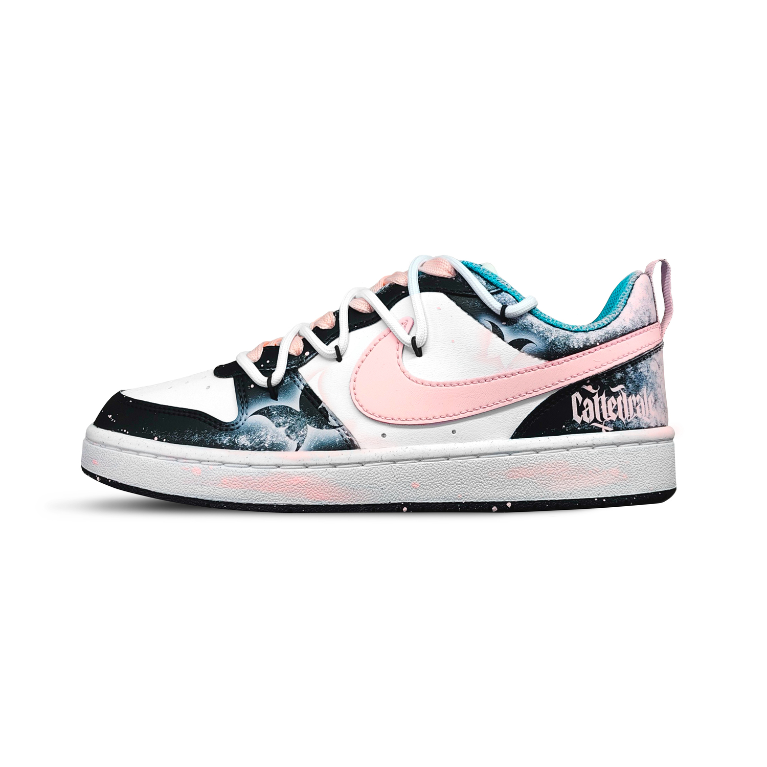 

Nike Скользящие амортизирующие низкие детские кроссовки для скейтбординга Court Borough черный белый розовый для подростков