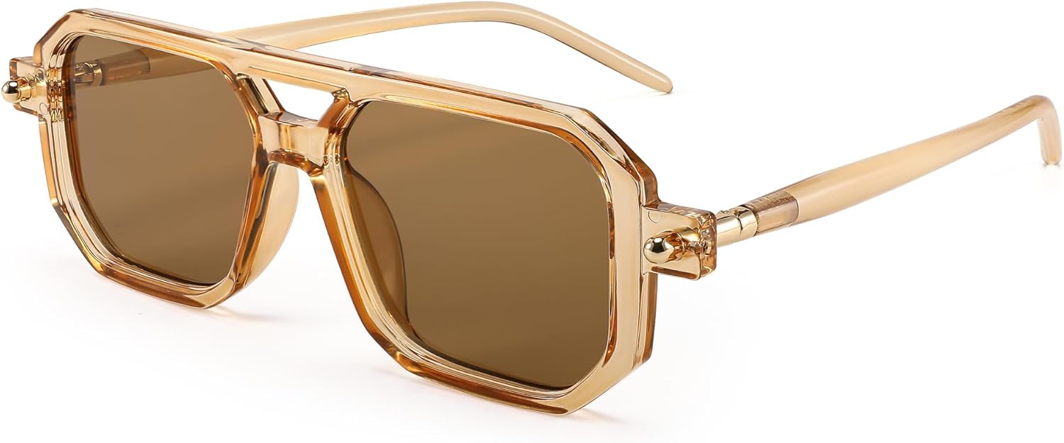 

Винтажные квадратные солнцезащитные очки-авиаторы FEISEDY 70-х годов, классическая ретро-стильная оправа, защита от ультрафиолета UV400, артикул B2622, 008 Brown Transparent Frame & Brown Lens