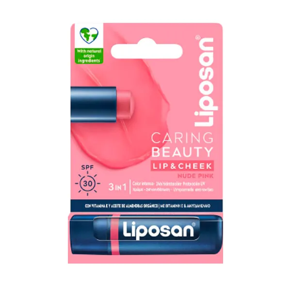 

Бальзам для губ и щек 3 в 1 Caring Beauty Fps 30 Liposan, цвет nude-pink