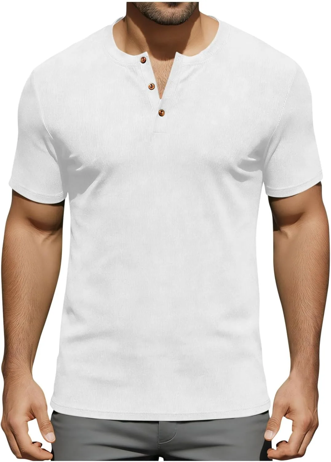 

Мужская футболка Henley с коротким рукавом и ребристым трикотажем Cambkatl