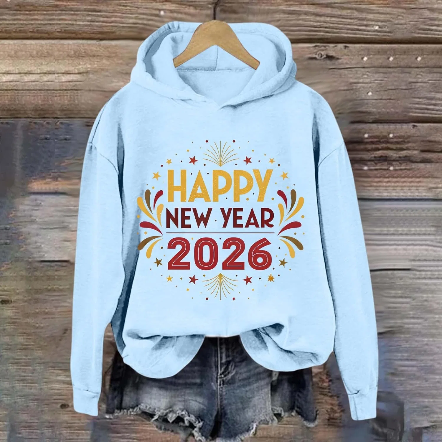 Толстовка женская с принтом Happy New Year 2026, Light Blue — фото 4