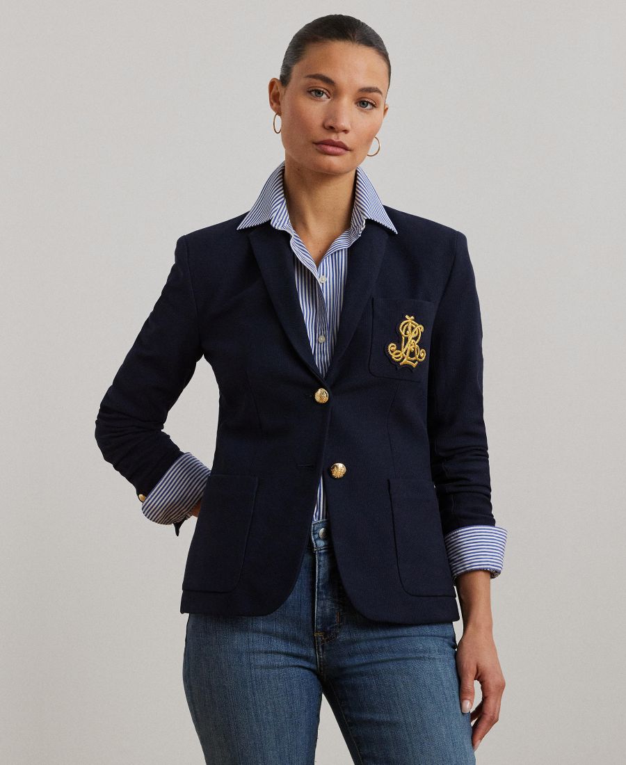 

Жаккардовый блейзер с вышивкой булиньон, размеры P/XS-3X Lauren Ralph Lauren, Lauren Navy