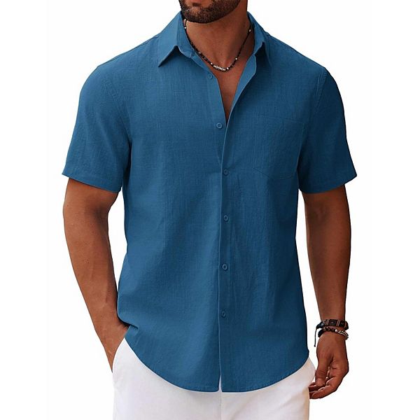 

Рубашка на пуговицах с коротким рукавом casual для пляжа и отдыха Coofandy, Sea Blue