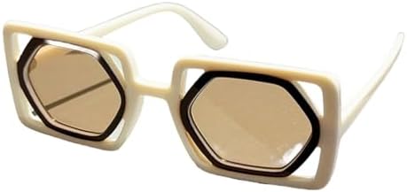 

Винтажные мужские и женские солнцезащитные очки в форме полой квадратной линзы, многоугольные солнцезащитные очки с защитой от УФ-излучения UV400 MTZJH, Beige-champagne