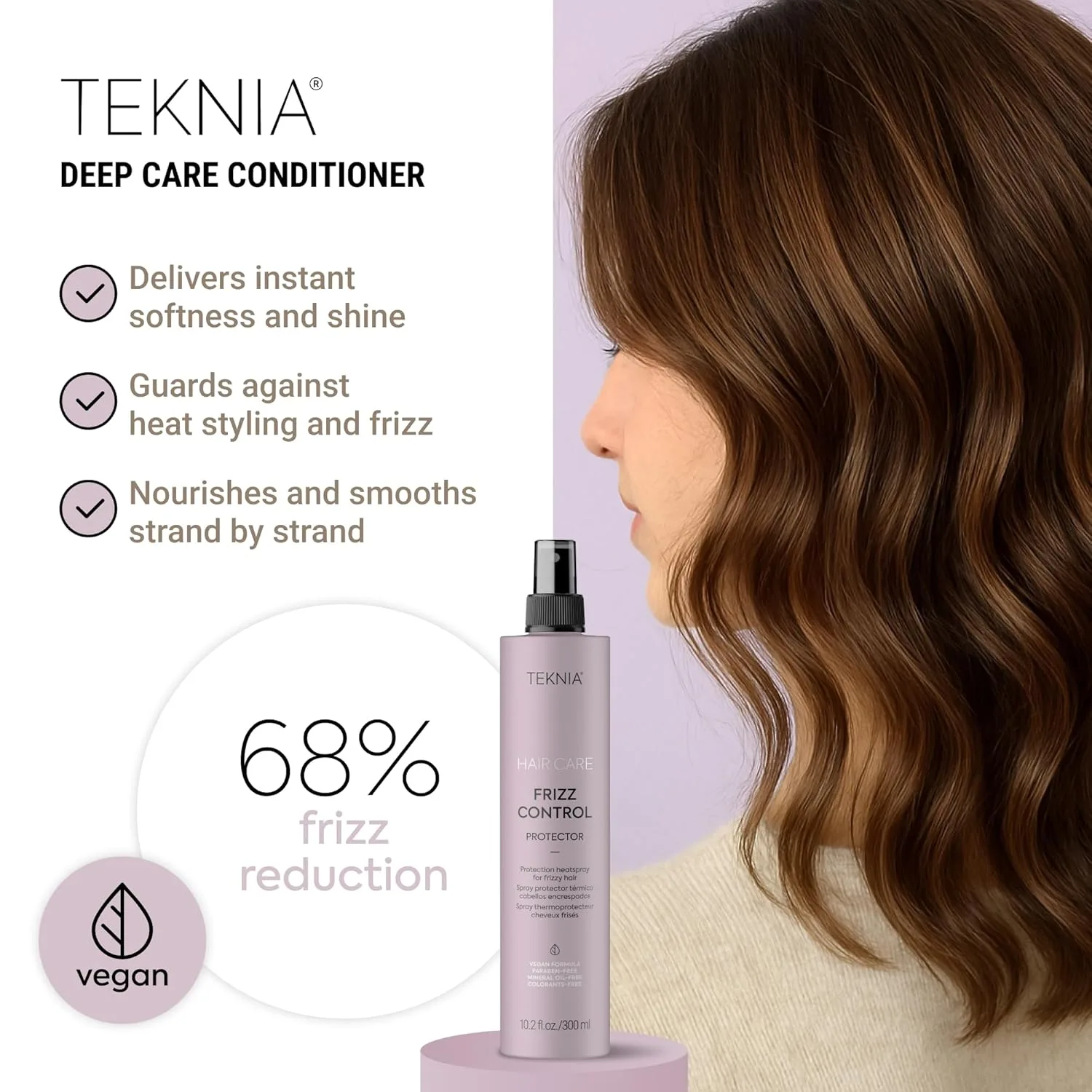 LAKMÉ Teknia Frizz Control Protector, спрей для защиты от пушистости и термозащиты для вьющихся и пушистых волос, термозащитный спрей, 10,2 жидких унций — фото 2