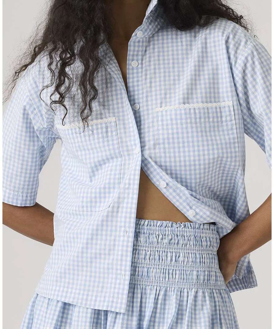 Женская укороченная хлопковая футболка с коротким рукавом Harlie от Premium Women's Novelty Levi's, Shelly Check Glacier Lake Cloud Dancer — фото 3