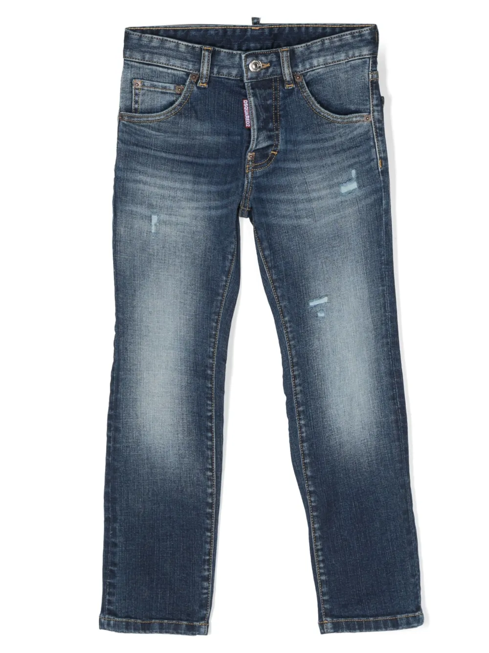 

Джинсы с эффектом потертости и нашивкой-логотипом DSQUARED2 KIDS, синий