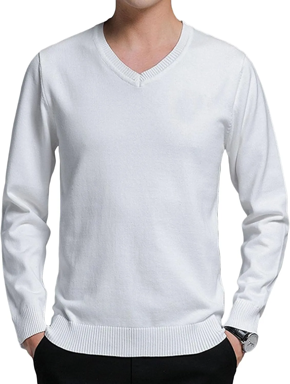 Мужской свитер Slim Fit V-образным вырезом, длинный рукав, легкий