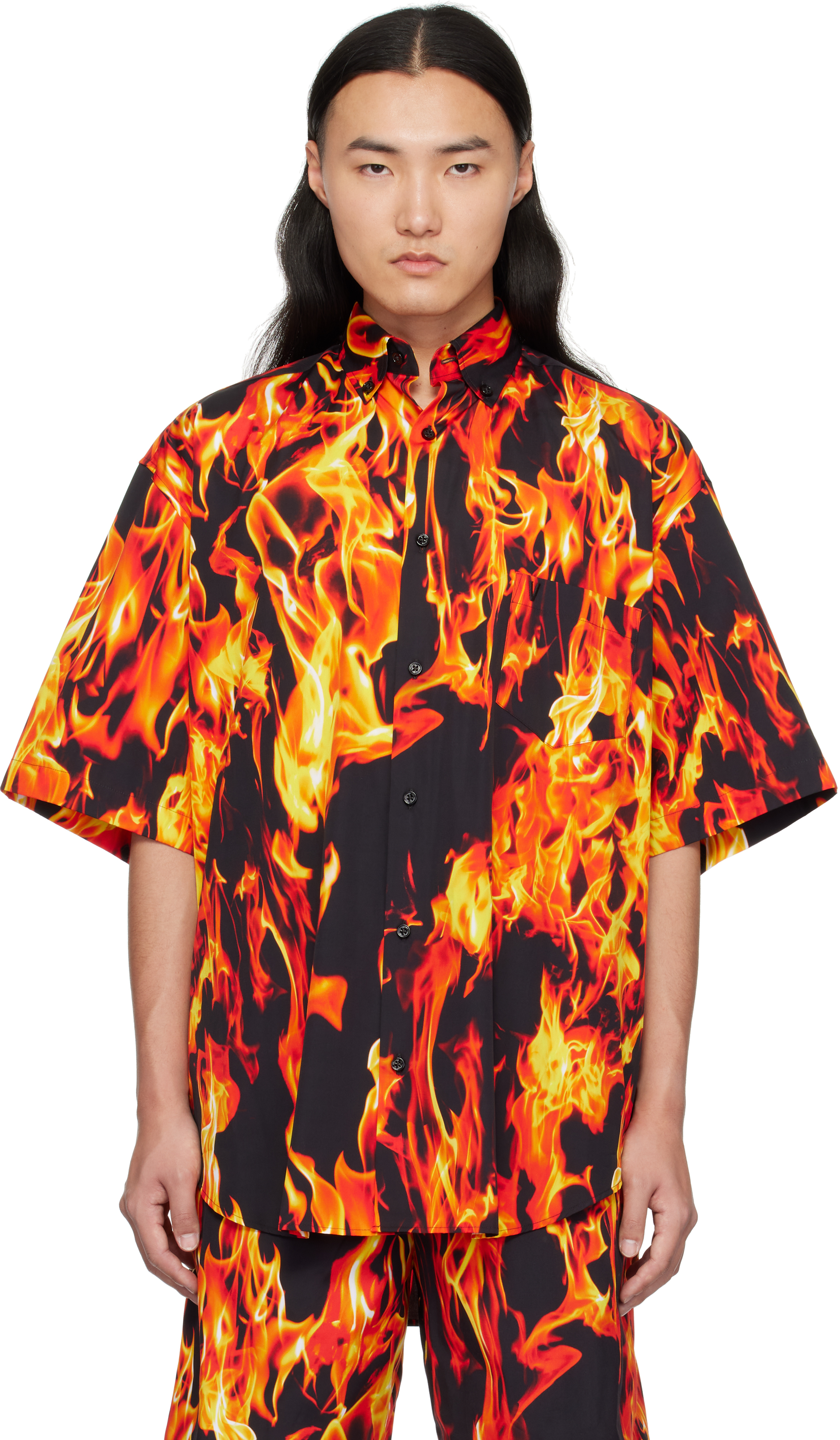 

Черная и оранжевая рубашка Fire VETEMENTS