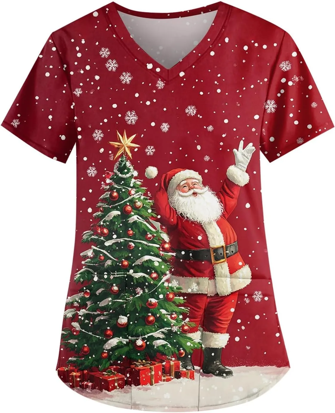 

Верхняя часть медицинского халата для женщин с рождественским принтом, V-образный вырез, короткий рукав FlekmanArt