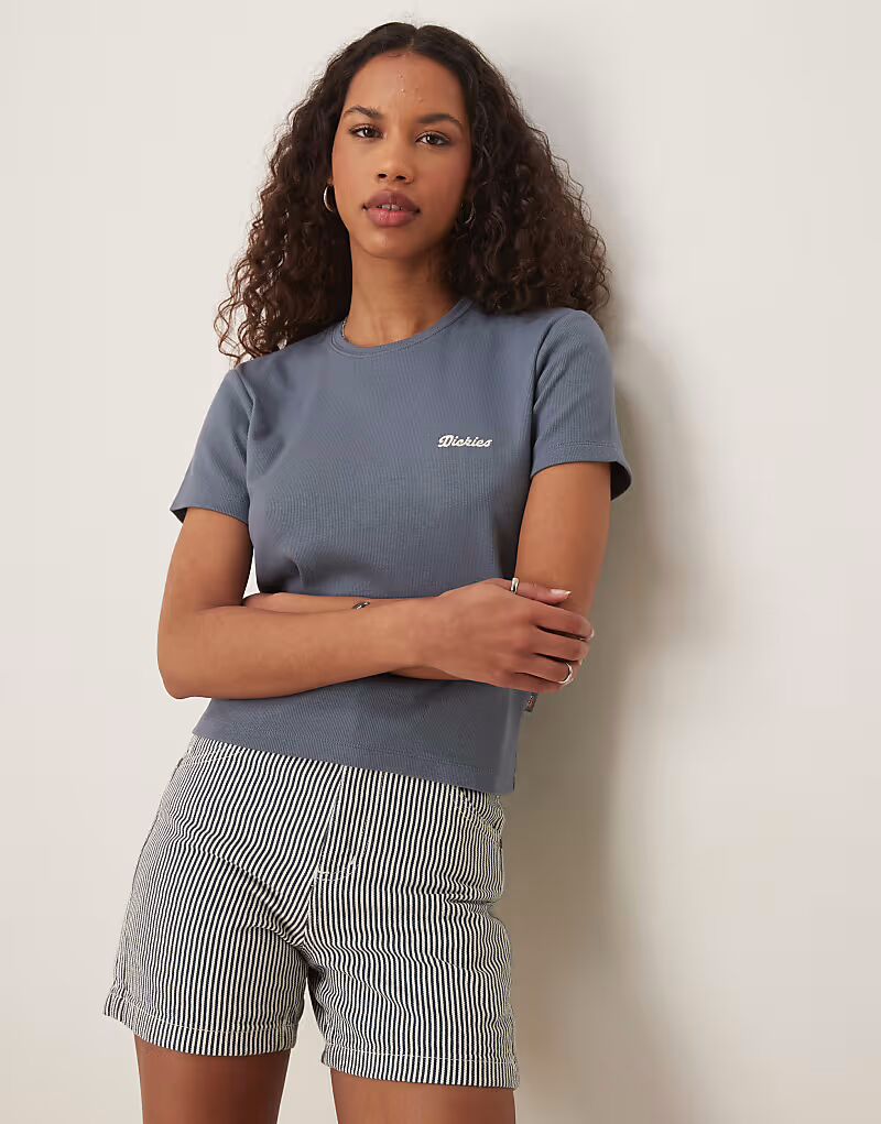

Длинная детская футболка с вышитым логотипом Dickies Lewistwon, средне-синего цвета