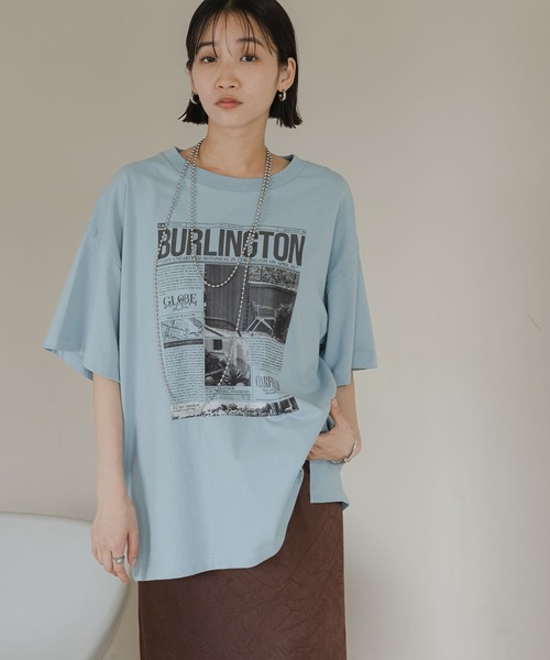 

Футболка, газетный принт LOWRYS FARM, синий