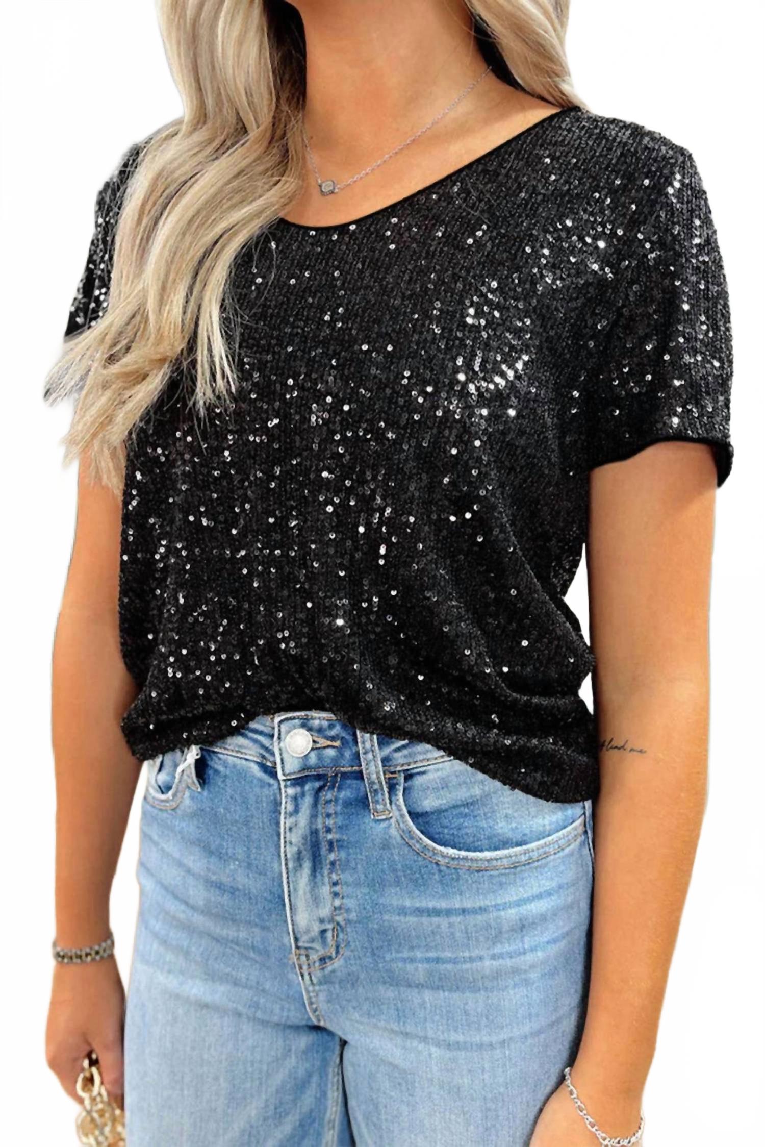 

Черный топ с коротким рукавом и пайетками Pretty Bash