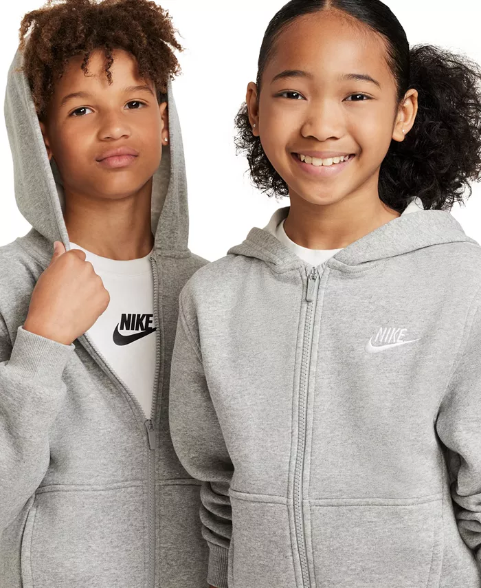 Большой детский спортивный худи Club Fleece с молнией Nike, серый — фото 2