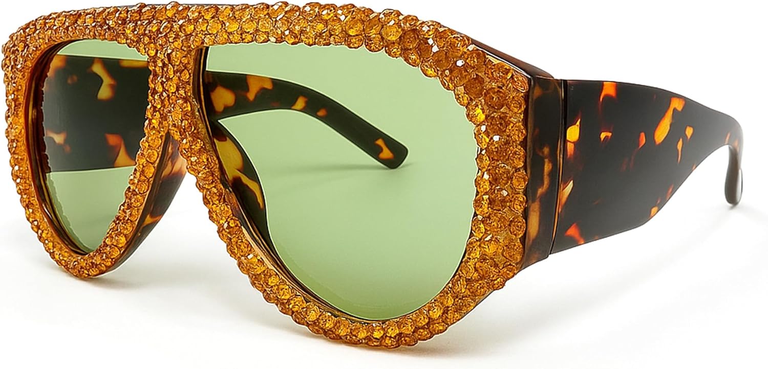 

bullabulling Большие солнцезащитные очки-пилот с защитным экраном для женщин, роскошные, с блестками и стразами, модные солнцезащитные очки для женщин в крупной оправе, Tea