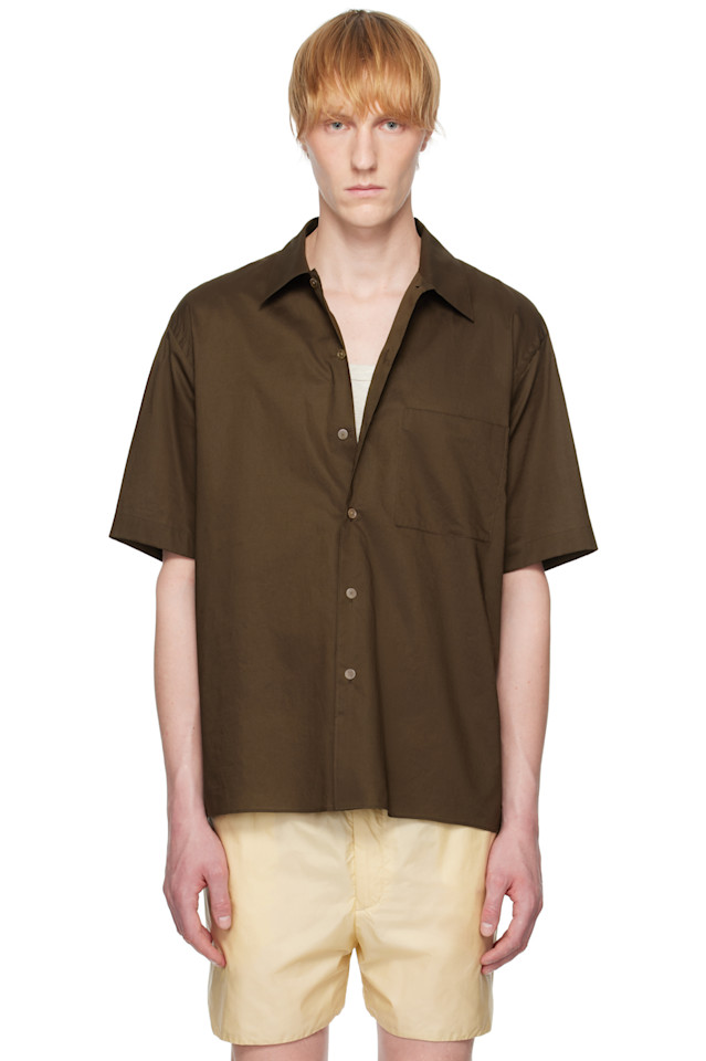 

Рубашка с открытым воротником и коротким рукавом, стиль "washed finx typewriter" Auralee, коричневый