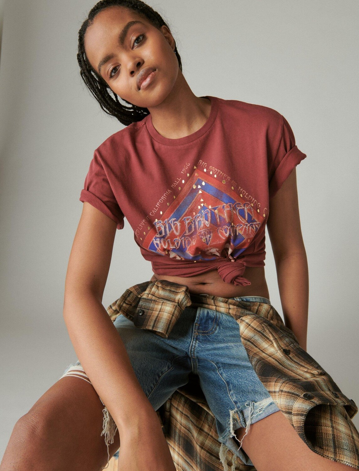 

Женская футболка бойфренда Lucky Brand с заклепками Big Brother, цвет Dark Red