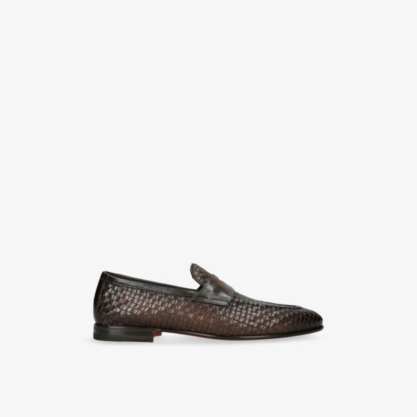 

Карлос плетёные кожаные пенни-лоферы Santoni, коричневый