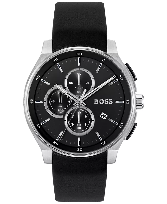 

Мужские часы Peak 2.0 Quartz Chrono с черным кожаным ремешком, 45 мм Hugo Boss