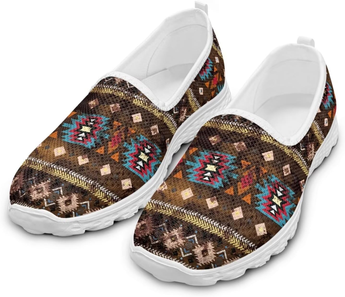

Женские слипоны Howilath, удобные повседневные антискользящие спортивные туфли, модные лоферы без шнурков с подошвой из ЭВА, размеры 5.5-10.5, Ethnic Aztec