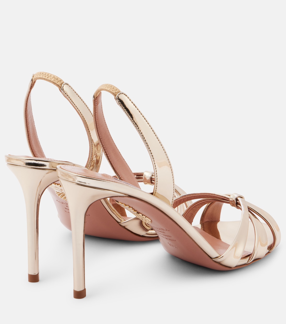 Сандалии Tati 85 из металлизированной кожи Aquazzura, Soft Gold — фото 2