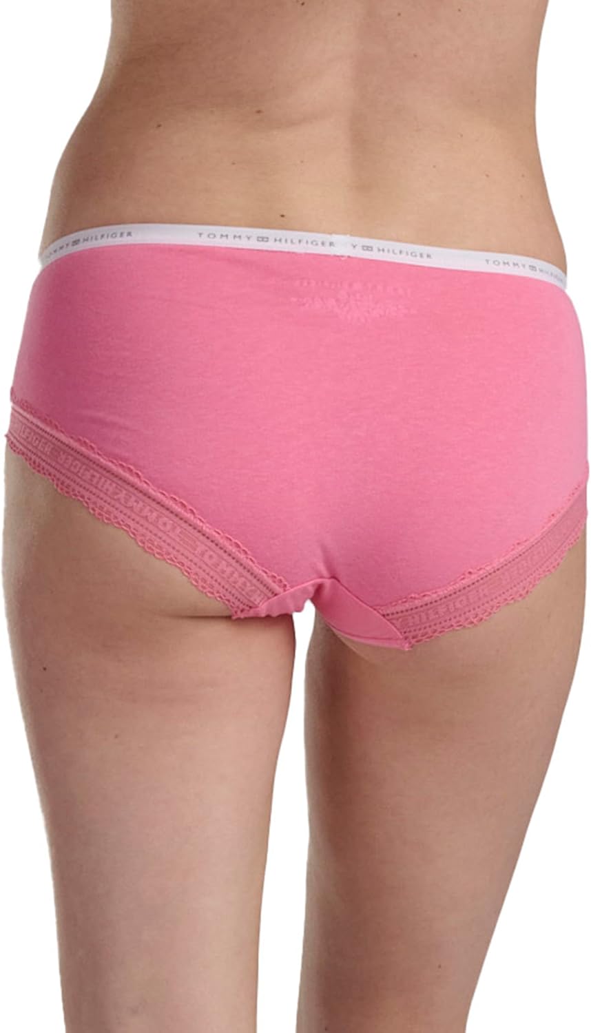 Комплект трусов Tommy Hilfiger Women's Cotton Logo Waistband Lace Trim Hipster, 3 предмета, синий/серый/розовый — фото 4