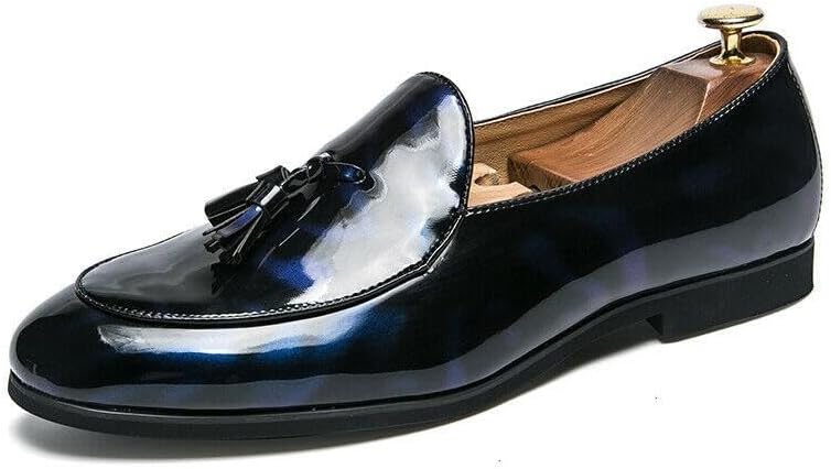 

Мужские лоферы WAOLSU с кисточками из лакированной кожи, слипоны, повседневные, свадебные, блестящие, формальные туфли, синий