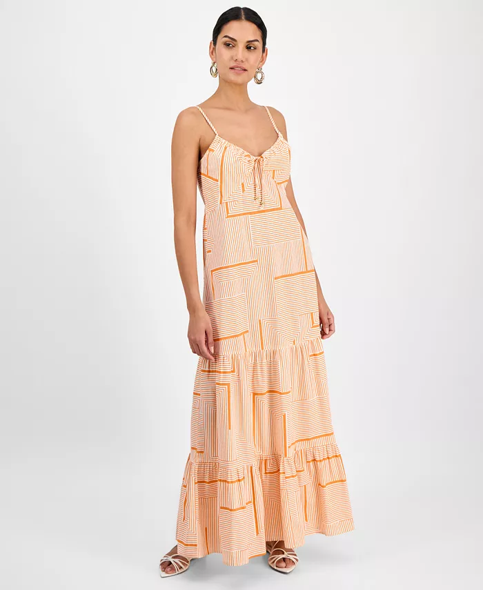 

Женское хлопковое платье макси в несколько ярусов I.N.C. International Concepts, оранжевый